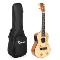 Kmise Ukelele Concert Ukulele 23 Inch 4 String Hawaii Guitar Electric Acoustic Solid Spruce Top with Swallow and Willow Pattern