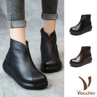 預購 Vecchio 真皮短靴 厚底短靴 寬楦短靴/真皮經典寬楦折線復古厚底短靴(2色任選)