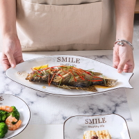創意簡約歐式魚盤子家用大號長方形餐盤蒸魚盤子北歐烤魚盤可微波