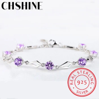 Silver 925 Jewelry Bracelets for Women Trendy Amethyst 925 Sterling Silver Bracelet Charm Women Wedding Bracelet Gift