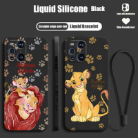 Disney Lion King Simba For OPPO Find X6 X5 X3 X2 Pro Lite Neo Liquid Left Rope Silicone Cover Phone Case
