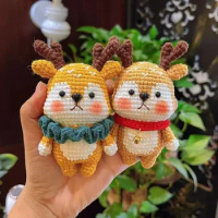 Crochet Kit Beginners Mini Creative Crochet DIY Mushroom Dog Penguin Keychai Knitting Key Holder Crochet Dolls Material Pack