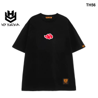COD Áo thun HY KOREA form rộng thêu Mây đỏ AKATSUKI 56 tay lỡ nam n