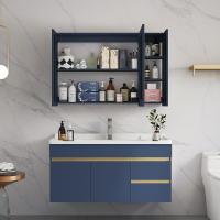 新款北歐藍色實木浴室櫃洗手盆組合小戶型智能鏡櫃洗漱臺輕奢臉盆