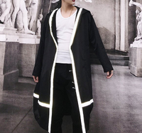 FINDSENSE H1秋季 新款 日本 黯黑 反光條設計 小眾 寬鬆 長袖 連帽長款風衣 外套 潮男 上衣