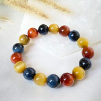 8" Natural Candy Color Tiger Eye Stone Gemstone Beads Bracelet Colorful Red Blue Yellow Beautiful Stretch Bracelet