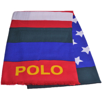 RALPH LAUREN POLO 國旗LOGO滑雪圖騰薄羊毛運動風披肩/圍巾(紅/藍/寶藍/黑)