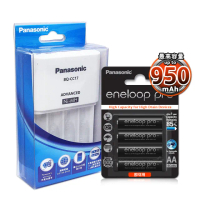【Panasonic 國際牌】智控型4槽鎳氫低自放充電器+eneloop PRO 黑鑽款低自放充電電池(4號4入充電組)