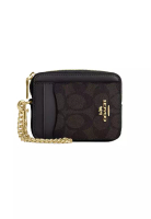 COACH Zip Card Case In Signature Canvas Walnut/Black CW883