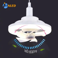 E27 360 Rotating Ceiling Fan with Led Lights Remote Control 3 Light Colors Dimmable Fan Lamp for Living Room Bedroom