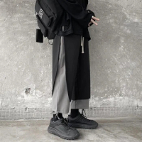 Japanese Pants For Man Unisex Harajuku Style Streetwear Wide Leg Cropped Pants Black Gray Samurai Trousers Men Fashion 2023 New