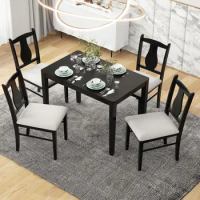 5-Piece Dining Table Set,includes a Wooden Rectangular Dining Table &amp;4 Upholstered Chairs,Exquisite Dining Table Set,for kitchen