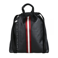 BALLY HAVIER經典紅白條紋織帶束口手提後背包(黑)