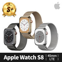 Apple S+ 級福利品 Apple Watch S8 LTE 45mm 不鏽鋼錶殼搭配米蘭式錶環(原廠保固中)