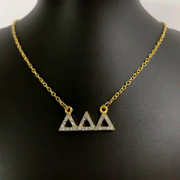 Popular Greek letter sorority DELTA DELTA DELTA metal rhinestone pendant golden bling necklace