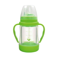 美國 green sprouts 外層防護無毒塑膠/內層玻璃之多用途雙層安全防護奶瓶/水瓶(118ML) _草綠色_GS124900-3