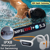 Real Bone Conduction Headphones Swimming IPX8 Waterproof 32GB MP3 Player Wireless Bluetooth 5.3 Earphones for Sport HiFi Headset
