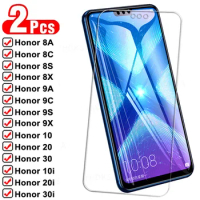 2pcs Tempered Glass For Huawei honor 8X 8A 8C 8S 9A 9C 9S 9X Screen Protector On Honor 10 20 30 Lite 10i 20i 30i Protective Film
