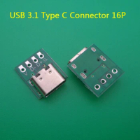 10Pcs USB 3.1 Type C Connector 16 Pin Test PCB Board Adapter 16P Connector Socket For Data Line Wire Cable Transfer