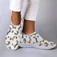 INSTANTARTS Cartoon Dachshund Dog Paw Print Cozy Home Shoes Dachshund Design Ladies Summer Comfortable Breathable Flat Shoes