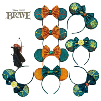 Pixar Brave Ears Headbands for Women Disney Mickey Mouse Hair Accessories Girl Green Sequins Bow and Arrow Hairband Kids Gift