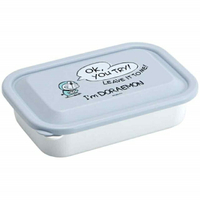 小禮堂 哆啦A夢 方形塑膠保鮮盒 830ml (灰藍對話框款)