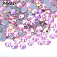JUNAO SS6 SS10 SS16 SS20 SS30 Light Rose AB Shiny Glass Hotfix Rhinestones Iron On Strass Crystals Flat Back Diamonds Applique