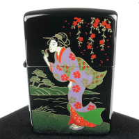 【Zippo】日系-本金蒔繪-江戶時代之風中女郎-傳統工藝加工打火機