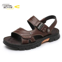 Camel Active 2023 New Men's Shoes Comfortable Breathable Genuine Leather Outdoor Beach Sandals Lightweight Rubber Sole DQ120077