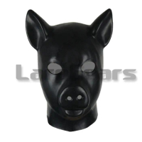 Latex Rubber Black Gum Fetish Pig Hood Mask Full Head Animal Hood Fetish Latex Piggy Costumes