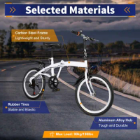 White Folding Bike Foldable City Bike for Adult 20" Commute Bicycle 6 Speed Gear