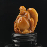 Old China Natural Jade shou shan stone Hand Carved statue buddha with stand #15