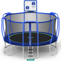 Trampolines No-Gap Design 1500 LBS Weight Capacity with Safety Enclosure Net ,Upgraded type with Basketball Hoops Trampoline