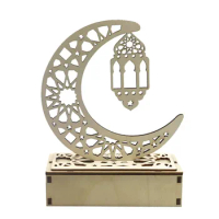 Wooden Ramadan Eid Mubarak Decorations For Home Moon Led Candles Light Things For The Home Decoration Room Desk Accessories