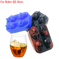 1PCS LMETJMA 3D Skull Ice Cube Tray With Funnel Silicone Flexible 4 Cavity Ice Maker Molds Ice Cube Maker Ice Cream Tools