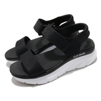 【SKECHERS】涼鞋 D Lux Walker 休閒 女鞋 厚底 輕量 魔鬼氈 膠底 健行 郊遊 黑 白(119226BLK)
