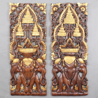 泰國工藝品三頭象神壁飾 東南亞木雕大象掛件玄關沙發背景墻掛板