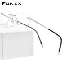 FONEX Rimless Titanium Eyeglasses Men 2021 New Square Glasses Frame Women Eyewear 9608