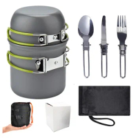 Portable Camping Cookware Set Outdoor Pot Mini Gas Stove Sets Nature Hike Picnic Cooking Set With Foldable Spoon Fork Knife