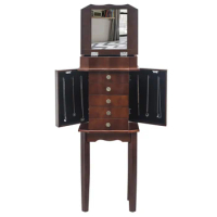 Standing Jewelry Armoire with Mirror, 5 Drawers &amp; 6 Necklace Hooks, Jewelry Cabinet Chest with Top Storage Organizer