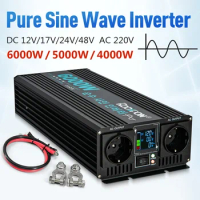 Pure Sine Wave Inverter DC 12V/17V/24V/48V To AC 220V Peak Power 6000W 5000W 4000W Solar Inverter Power Bank Station Converter