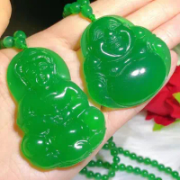 Natural Agate Ice Emerald High Ice Emperor Chrysoprase Guanyin Buddha Pendant Popular Joker Necklace for Men and Women