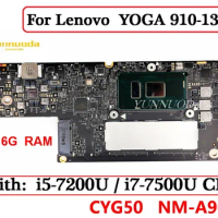 CYG50 NM-A901 For Lenovo YOGA 910-13IKB Laptop Motherboard with i5-7200U i7-7500U CPU 8GB 16GB RAM DDR4 Tested