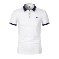 J．Lindeberg High Quality Cotton Summer New Men's Short Sleeve Polo Shirt Fashion Short Sleeve Golf Top Business Casual Style