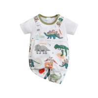 【JoyNa】短袖包屁衣 短袖寶寶連身衣 綠底恐龍 嬰兒服(造型款.春夏短袖)