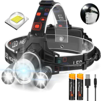 Super Bright 3 Led Headlamp Use 18650 Battery Rechargeable Head Flashlight 4-Mode Outdoor Camping Fishing Hunting Headlight
