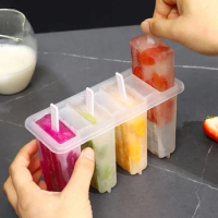 1Set Ice Cream Mold 4 Ice Popsicle Mold Set Ice Maker Ice Tray DIY Reusable With Sticks And Lid Creative Kitchen Tool Summer