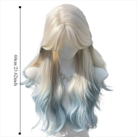 VALLEY LIMIT h Kim Màu Xanh Ombre Lớp Tóc Giả, Phần Giữa Halloween Dài Thân Sóng Tóc Giả, Dễ Thương 