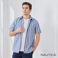 Nautica 男裝 設計直條紋短袖襯衫-藍
