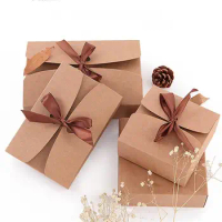 20pcs/lot Natural Kraft Paper Box Gift Packing Box Brown Ribbon Cookie Boxes Packaging for Sweets Candy Puffs Box Present Carton